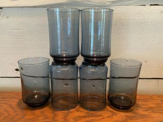Set Of 6 Vintage Libbey Smoky Blue Glass Juice Glasses Tumblers 3 3/4 " Tall