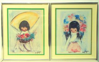 Vintage Framed Degrazia Flower Boy & Flower Girl Prints - Set Of 2
