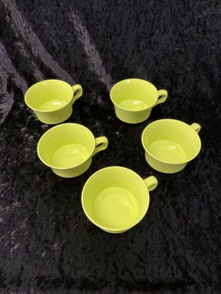 Set Of 5 Vintage Allied Chemical Avocado Green Melamine Cups Melmac Mugs Olive