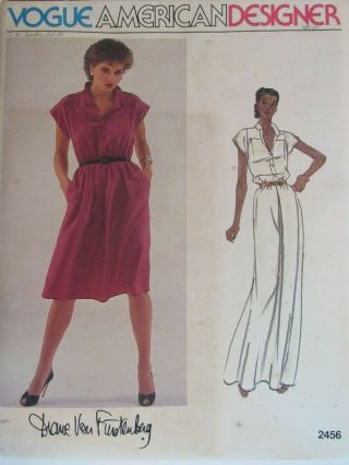 Vtg 80 Vogue Am Designer 2456 Dv Furstenberg Dress In 2 Lengths Pattern 12/34b
