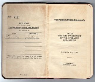 Michigan Central Railroad MCRR Rule Book October 1,  1920 2