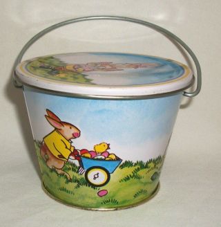Vintage Tin Easter Pail Candy Container Lynn Gates 1982 Midwest Importers