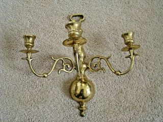 Vintage Brass Wall Hanging Candle Holder Scronce Style For Three Candles Vg