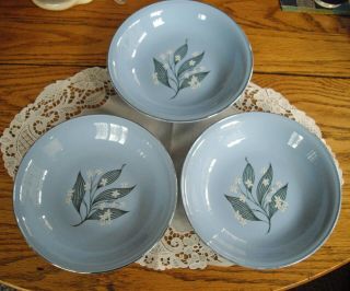 Vintage Homer Laughlin Skytone Stardust Blue Flowers 7 3/4 " Soup Bowls Set Of 3