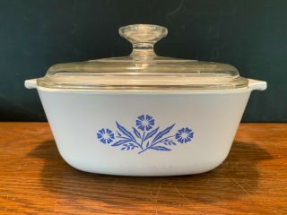 Vintage Corning Ware Cornflower Blue 1.  5 Qt Casserole Dish P - 1 1/2 - B W Glass Lid