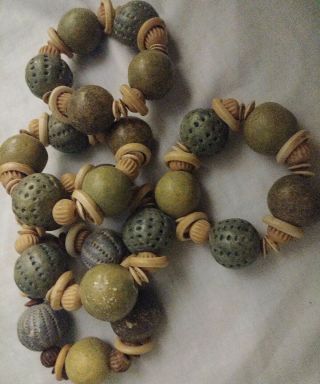 Set Of 5 Vintage Olive Green & Tan Wooden Beaded Napkin Rings,  Awesome Unique