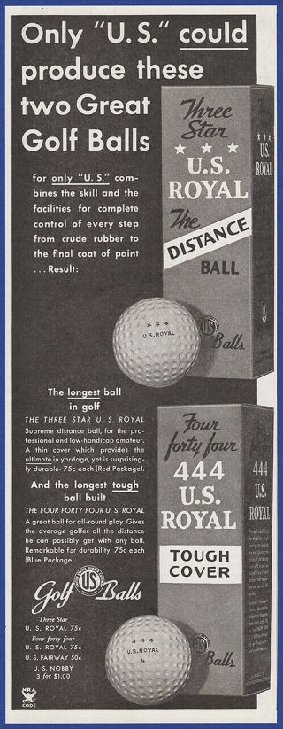 Vintage 1934 U.  S.  Royal Golf Balls Three Star 444 Sports Golfing 30 