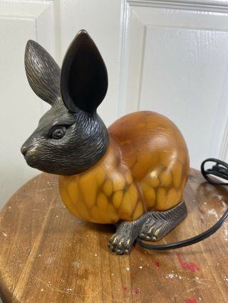Vintage 1996 Tin - Chi Bronze Amber Glass Bunny Lamp