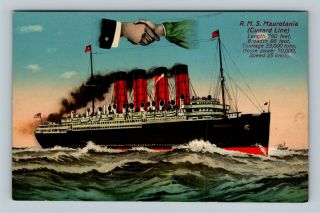 Advertisement - Cunard Line - Rms Mauretania Ocean Liner Vintage C1910 Postcard