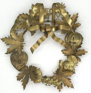 Vintage Dresden Petite Choses Brass Metal All Holiday Seasons Wreath 7.  5”