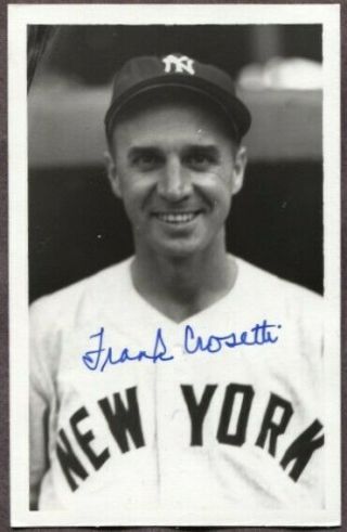 Frank Crosetti Autographed Vintage York Yankees Brace Postcard Size Photo