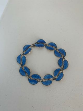 Vintage David Andersen Norway Sterling Silver Blue Enamel Leaf Bracelet Signed