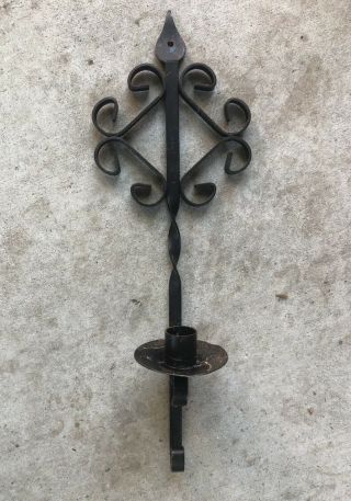 Vintage Black Wrought Iron Metal Scroll Wall Sconce Taper Candle Holder 16” L