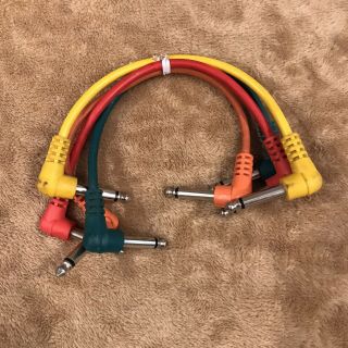 Vintage 8” Right Angle Guitar Effect Pedal Jumper Patch Cables,  4 Multi - Colored