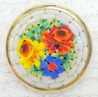 Vintage Italian Micro Mosaic Floral Rose Flower Millefiori Italy Brooch