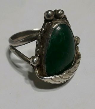 Vtg Navajo Dark Green Turquoise And Sterling Silver Ring - Sheila Tso - 4 Grams