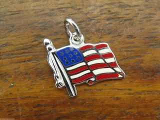 Vintage Sterling Silver United States Of America Usa Flag Small Charm F