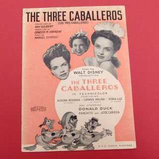 Vtg 40s Musical Sheet Music The Three Caballeros Disney Title Song Film Art