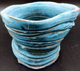 VTG Hand Crafted Studio Art Pottery Blue Glazed 3” Bowl Artist Signed Sclafani 2