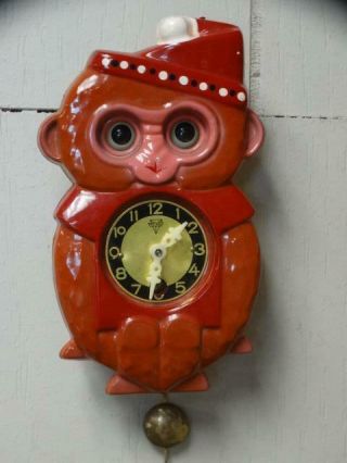 Vintage Japanese Mi - Ken Miken Circus Monkey Moving Eye Animated Clock