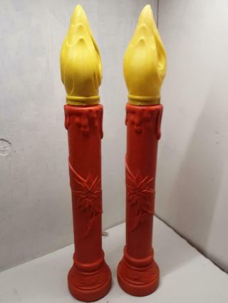 Pair Vintage 1969 Christmas Empire Blowmold Lighted Poinsettia Candles