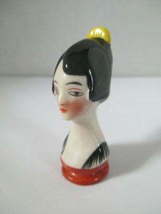 Antique German Porcelain Spanish Lady Half Doll 2 1/8 Inches Tall