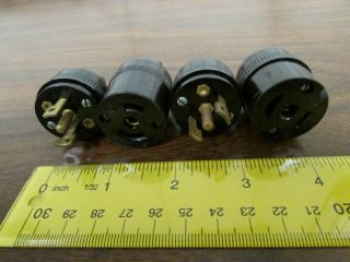 4 Vintage Hubbell Twist - Lock Brown Nylon/Bakelite Sockets Plugs 2