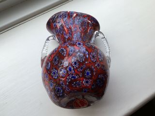 Vintage Small Murano Milliefiori Glass Vase With Murano Label - Fratelli Toso ? 3