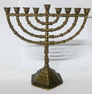 Brass Judaica Menorah Israel Vintage Hanukkah Candle Jewish Holder Jerusalem