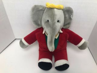 Vintage 1988 Gund Babar The Elephant Plush Stuffed Animal Toy Red Suit Crown