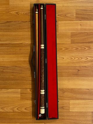 Vintage 5 Piece Pool Cue With Screw On Tip Carrying Case 57.  5 " Wood Carved