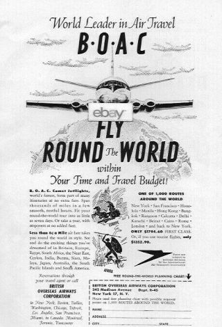 Boac 1959 De Havilland Comet 4 Jets Fly Round The World World Leader Ad