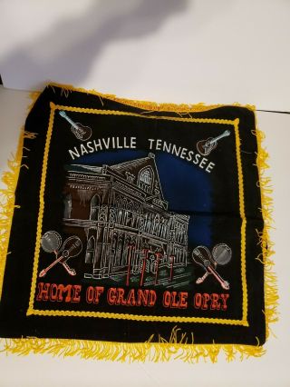 Vintage Souvenir Silk Pillow Cover W/ Fringe Nashville Tennessee Grand Ole Opry