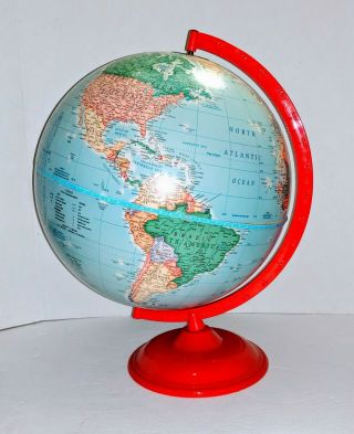 Vintage The Classica 12 " World Globe With Red Metal Base George F Cram Company