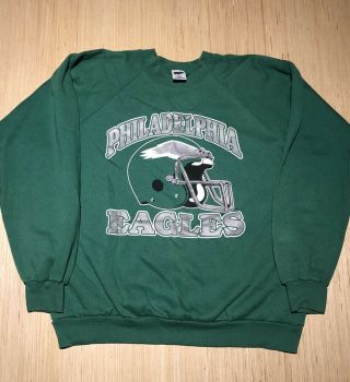 Vintage 80s Trench Philadelphia Eagles Nfl Football Green Crewneck Sweatshirt L