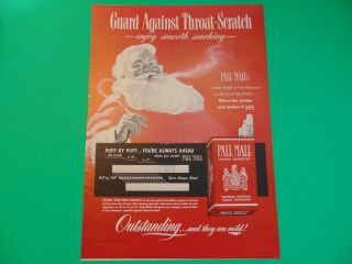 1950 Santa Clause Smokes Pall Mall Cigarettes Vintage Art Print Ad