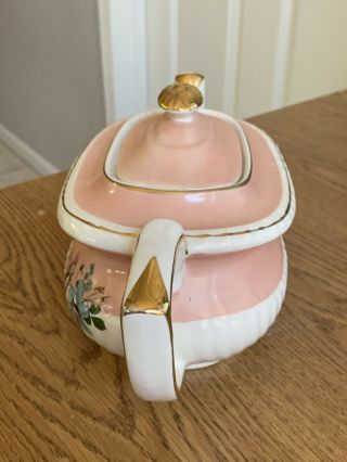 Vintage Gibsons Staffordshire England Gold Trimmed Pink White Floral Teapot W818 3