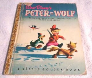 Rare Old Vintage Little Golden Book Walt Disney Peter & The Wolf (d) Edition 1947