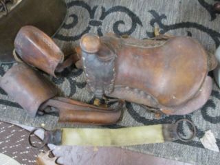 Vintage Leather Horse Saddle With Stirrups For Display Only Tooled Design