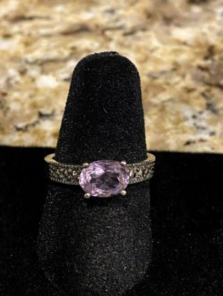 Vintage Sterling Silver Marcasite And Purple Stone Ring - Size 6 1/2