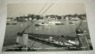 Vintage Photo Postcard Fishing Vessel At Wharf Boothbay Harbor Maine Me Rppc