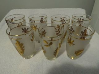 7 Vintage Libby Frosted Gold Leaf Tea/water Glasses With Gold Rim