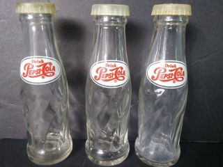 Vintage Pepsi Cola Mini Glass Soda Bottles Salt & Pepper Shakers Set Of 3 A7