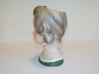 Vintage Lady Head Vase NapcoWare.  Green.  Bow.  Jewelry.  C - 8499.  5 1/2  Tall 2