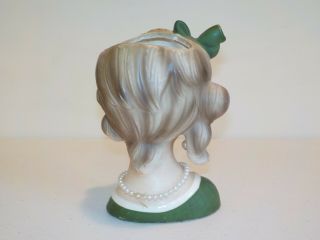 Vintage Lady Head Vase NapcoWare.  Green.  Bow.  Jewelry.  C - 8499.  5 1/2  Tall 3
