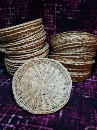21 Count Vintage Wicker Rattan Paper Plate Holders Picnic Camping