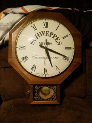 Schweppes Clock Electric Wall Hanging,  Pendulum Great Vintage Pre - Owned