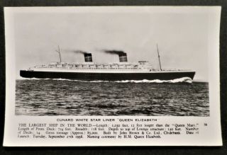 Rms Queen Elizabeth.  Cunard White Star Line Luxury Ocean Liner Cruise Ship Rppc