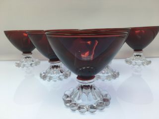 Set Of 7 Vintage Anchor Hocking Boopie Red Glass Champagne Coupe Glasses Bar
