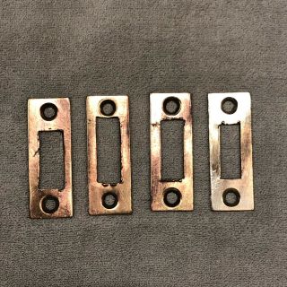 (4) Vintage 2 - 1/4” Solid Brass Door Mortise Lock Strike Plate Keeper Hardware